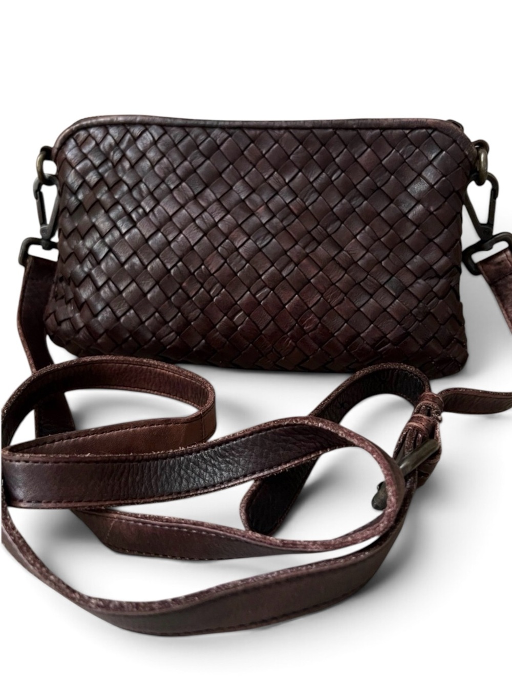 Platania Vintage Made In Italy Intrecciato Woven Leather Crossbody